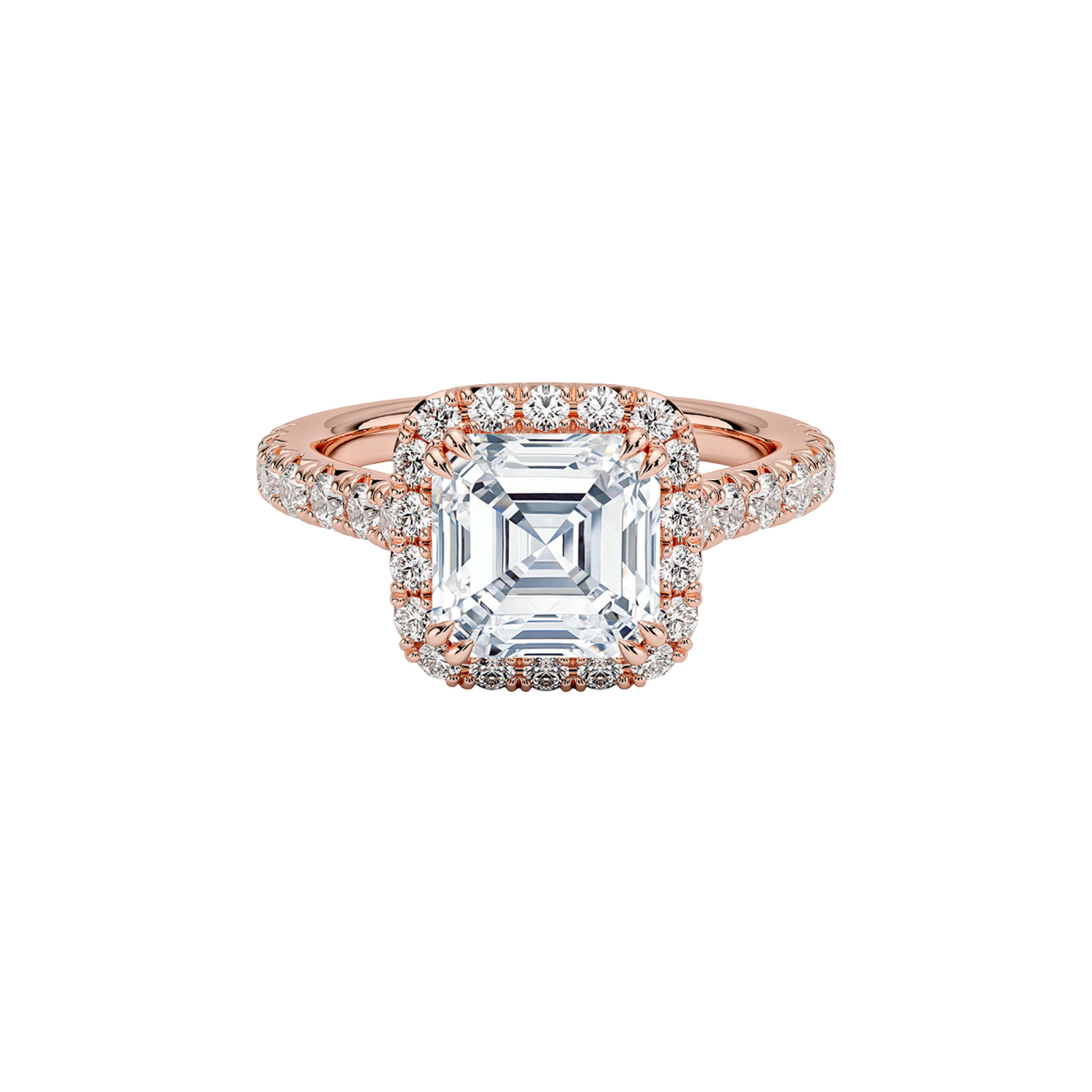 Veyra Asscher Cut Halo Ring in 18K Rose Gold - Best prices for jewelry and diamonds. The best jewelry to shop in Dubai and Abu Dhabi - Dubai Tourism. Best Shopping in Dubai Mall - Fashion Avenue, Mall of Emirates, Dubai, Palm Jumeirah and UAE. Hip-hop custom jewelry and manufacturer supplier - diamond and gold wholesaler. The best place to visit in Dubai during vacation. Richie Gold & Diamond is located in Dubai Gold Souk