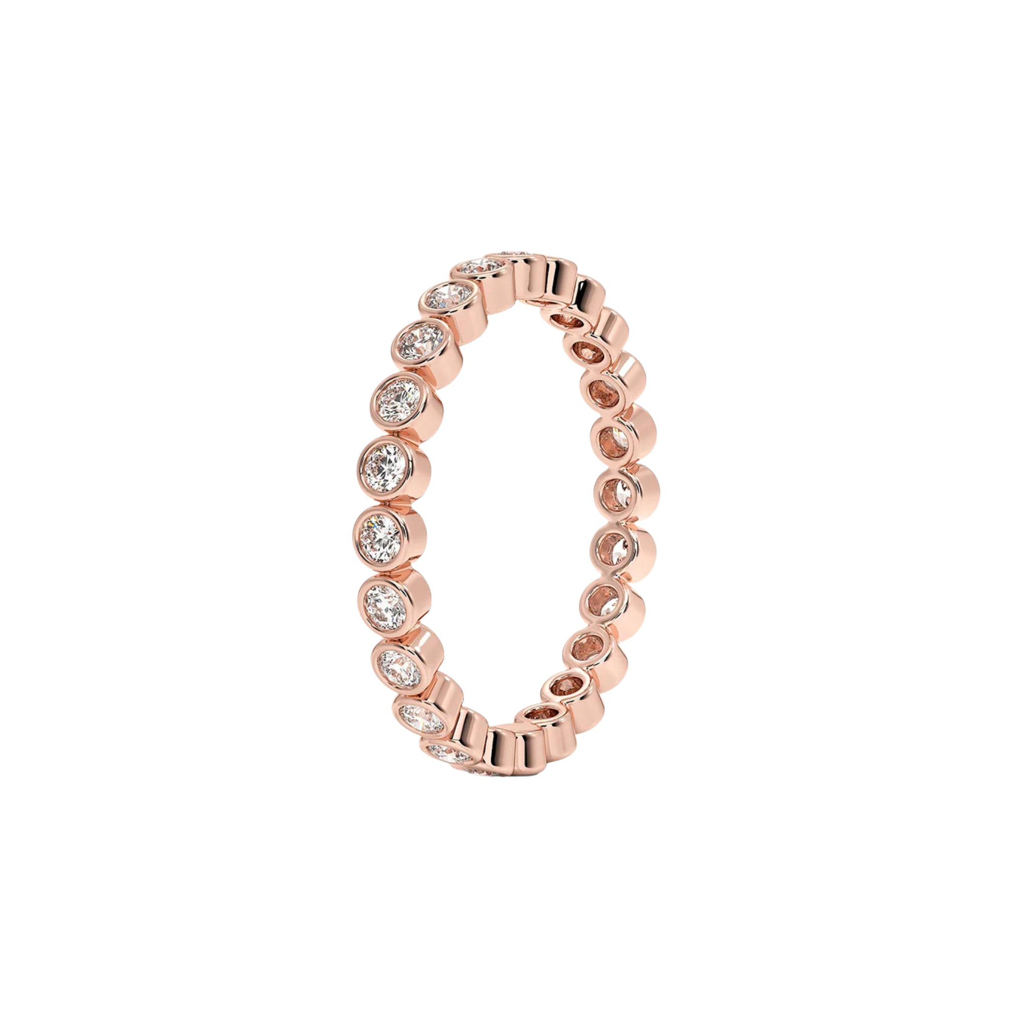 Vionne Bezel Diamond Eternity Band in 18K Rose Gold - Natural diamond and lab grown diamond engagement rings and wedding bands at unbeatable prices. Best bridal jewelry collections in Dubai and Abu Dhabi, featuring custom-made rings, timeless solitaires, and luxury wedding sets. Richie Gold & Diamond in the heart of Dubai Gold Souk — your trusted destination for engagement rings, wedding bands, and fine jewelry in the UAE, Dubai Mall, Fashion Avenue, Mall of the Emirates, and Palm Jumeirah