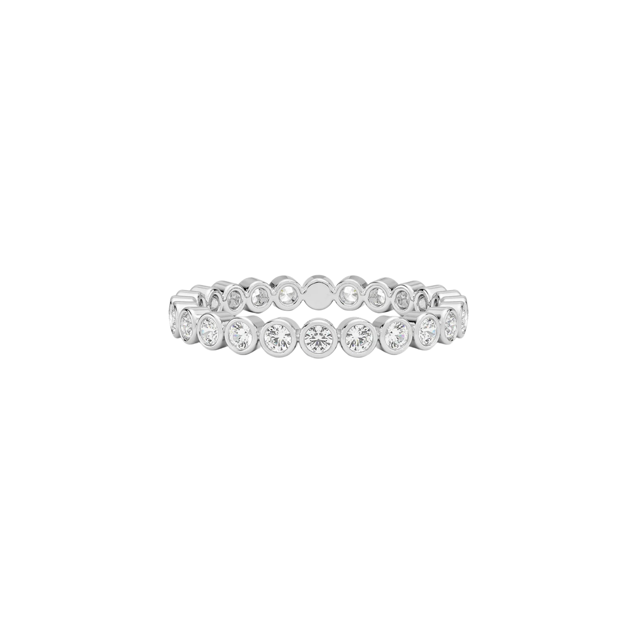 Vionne Bezel Diamond Eternity Band in 18K White Gold - Natural diamond and lab grown diamond engagement rings and wedding bands at unbeatable prices. Best bridal jewelry collections in Dubai and Abu Dhabi, featuring custom-made rings, timeless solitaires, and luxury wedding sets. Richie Gold & Diamond in the heart of Dubai Gold Souk — your trusted destination for engagement rings, wedding bands, and fine jewelry in the UAE, Dubai Mall, Fashion Avenue, Mall of the Emirates, and Palm Jumeirah