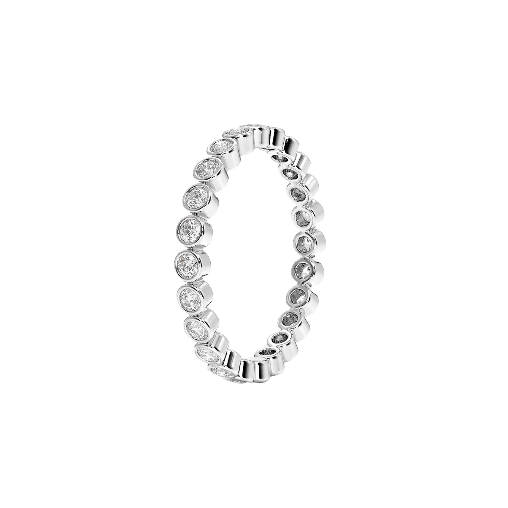 Vionne Bezel Diamond Eternity Band in 18K White Gold - Natural diamond and lab grown diamond engagement rings and wedding bands at unbeatable prices. Best bridal jewelry collections in Dubai and Abu Dhabi, featuring custom-made rings, timeless solitaires, and luxury wedding sets. Richie Gold & Diamond in the heart of Dubai Gold Souk — your trusted destination for engagement rings, wedding bands, and fine jewelry in the UAE, Dubai Mall, Fashion Avenue, Mall of the Emirates, and Palm Jumeirah