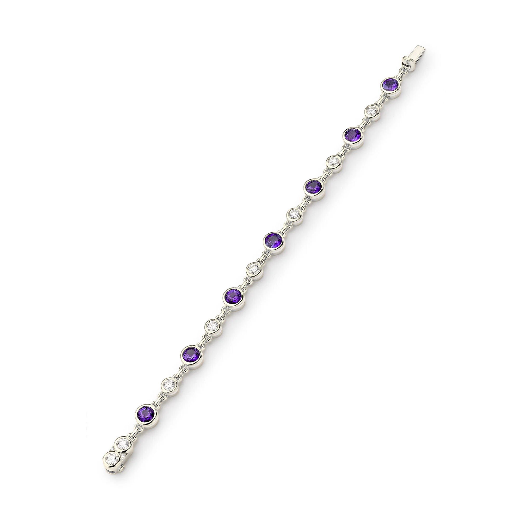 Zavari Diamond & Amethyst Bezel Bracelet 18K White Gold - Natural Diamonds & Lab Grown Diamonds  - Best prices for jewelry and diamonds. The best jewelry to shop in Dubai and Abu Dhabi - Dubai Tourism. Best Shopping in Dubai Mall - Fashion Avenue, Mall of Emirates, Dubai, Palm Jumeirah and UAE. Hip-hop custom jewelry and manufacturer supplier - diamond and gold wholesaler. The best place to visit in Dubai during vacation. Richie Gold & Diamond is located in Dubai Gold Souk