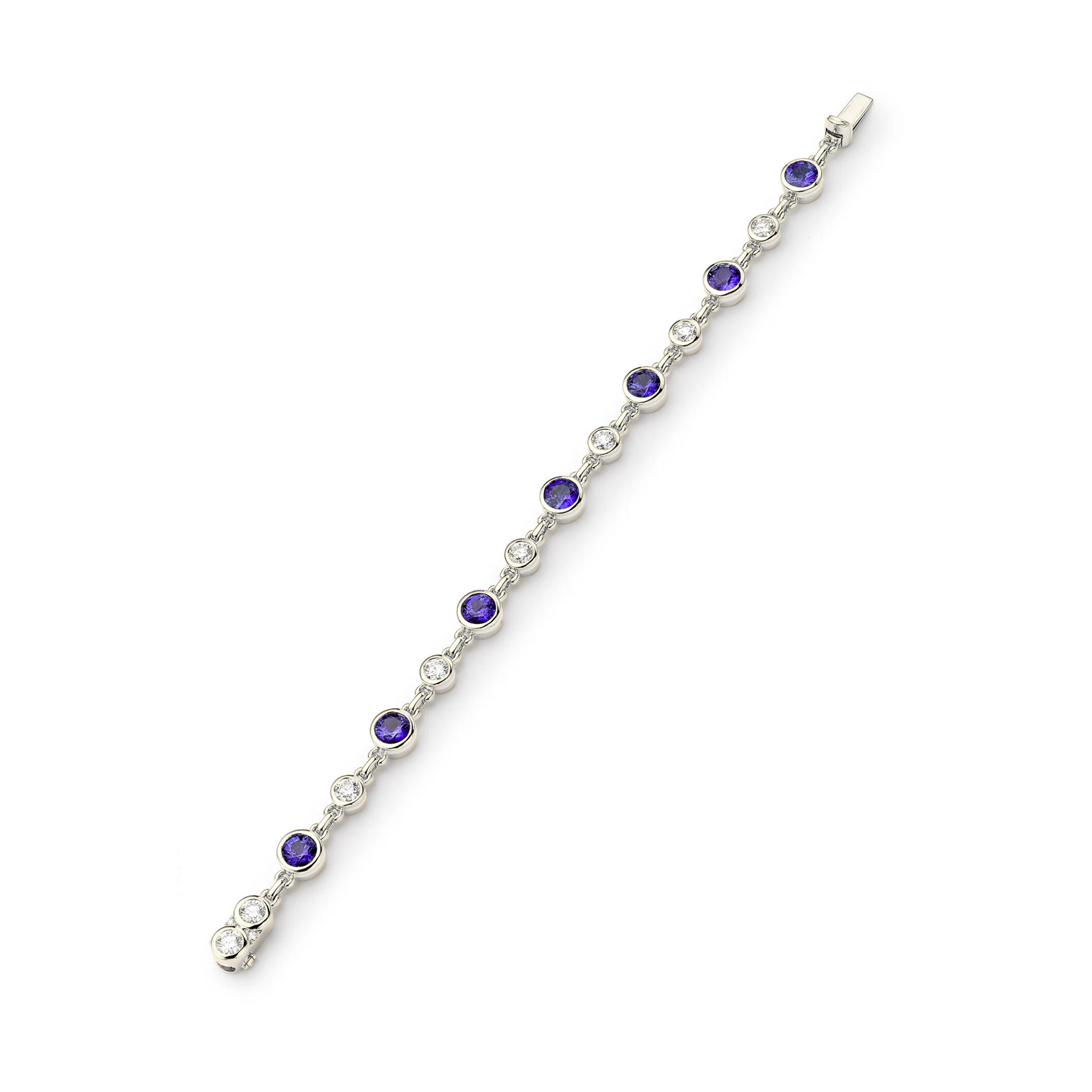 Zavari Diamond & Tanzanite Bezel Bracelet 18K White Gold - Natural Diamonds & Lab Grown Diamonds  - Best prices for jewelry and diamonds. The best jewelry to shop in Dubai and Abu Dhabi - Dubai Tourism. Best Shopping in Dubai Mall - Fashion Avenue, Mall of Emirates, Dubai, Palm Jumeirah and UAE. Hip-hop custom jewelry and manufacturer supplier - diamond and gold wholesaler. The best place to visit in Dubai during vacation. Richie Gold & Diamond is located in Dubai Gold Souk
