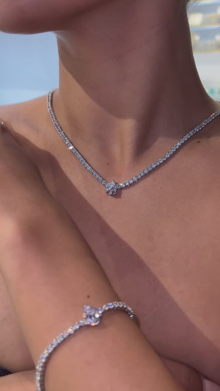 Custom Tennis Necklace, Dubai Jeweller Richie Gold & Diamonds - Best Prices in Dubai & Gold Souk. Natural & Lab Grown Tennis Necklaces, Round Cut Tennis Necklace, Mix Cut Tennis Necklace, Oval Tennis Necklace, Fancy Cut Diamonds Tennis Necklace, Classic Diamond Tennis Necklaces - Pear Diamond Tennis Necklace